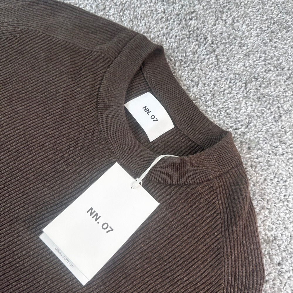 NN.07 Kevin 6600 Sweater Men XL Brown Organic Cotton Ribbed Crewneck NEW